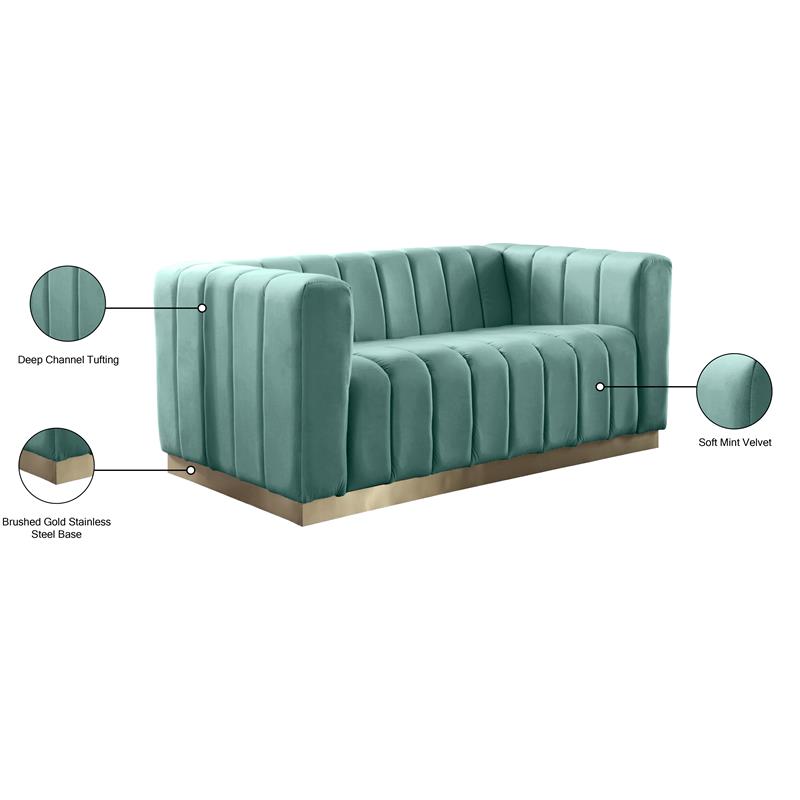 Meridian Furniture Marlon Mint Velvet Loveseat