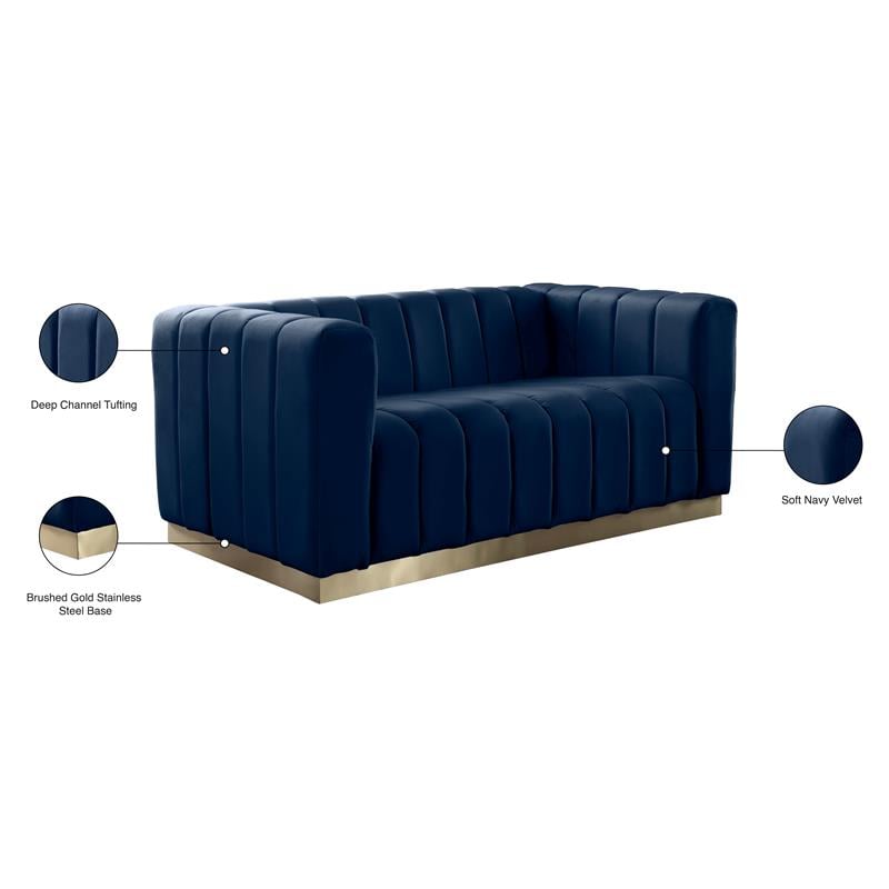 Meridian Furniture Marlon Navy Velvet Loveseat