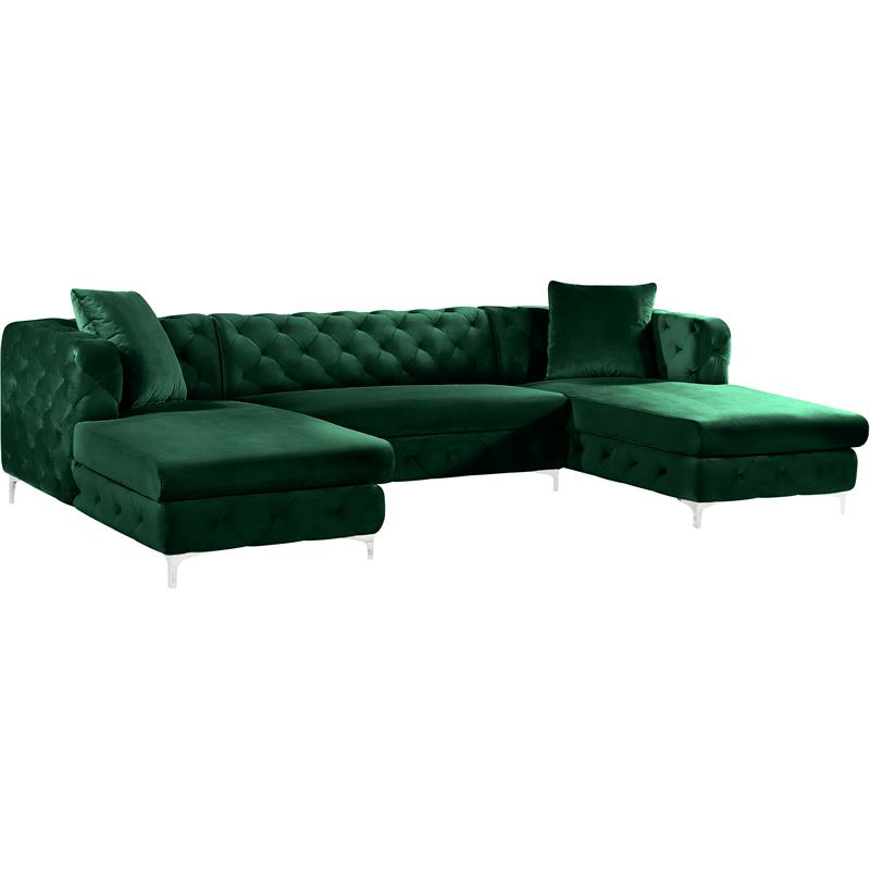 Meridian Furniture Gail 3pc Velvet Sectional in Green