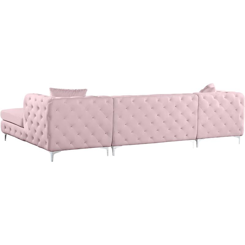 Meridian Furniture Gail 3pc Velvet Sectional in Pink