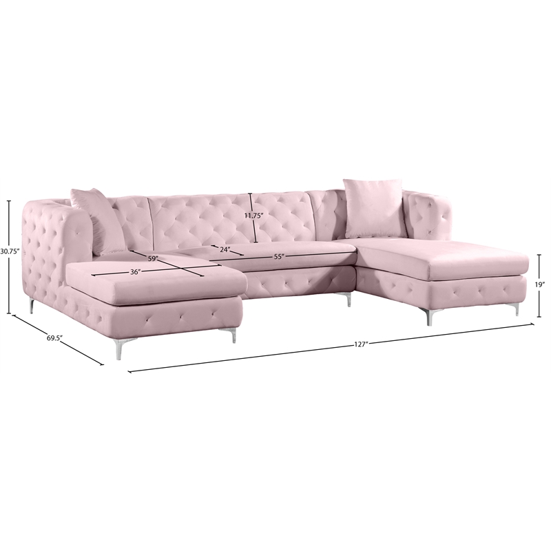Meridian Furniture Gail 3pc Velvet Sectional in Pink