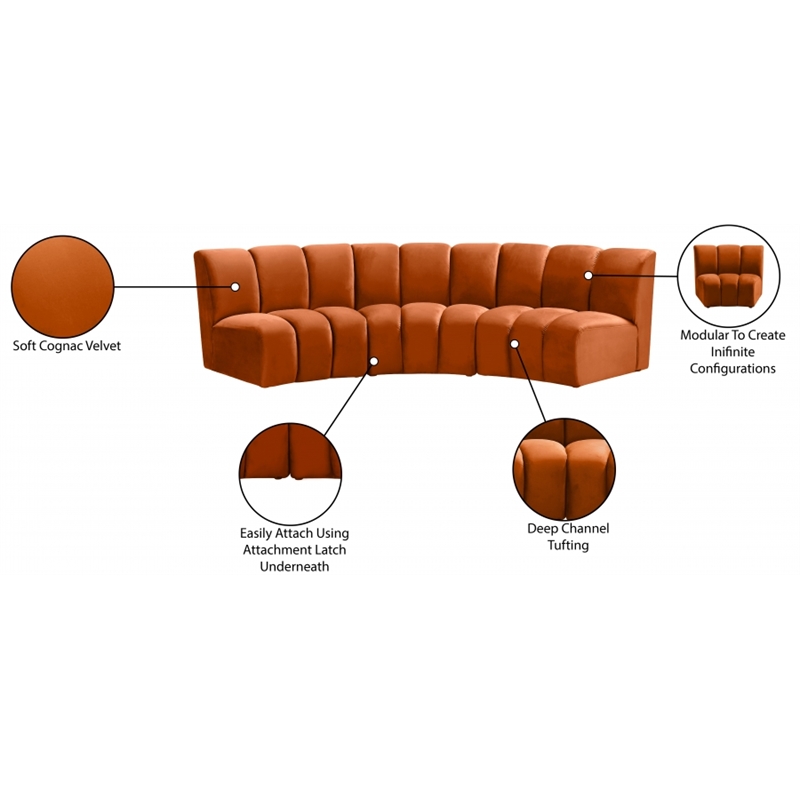 Meridian Furniture Infinity Cognac Velvet 3pc. Modular Sectional