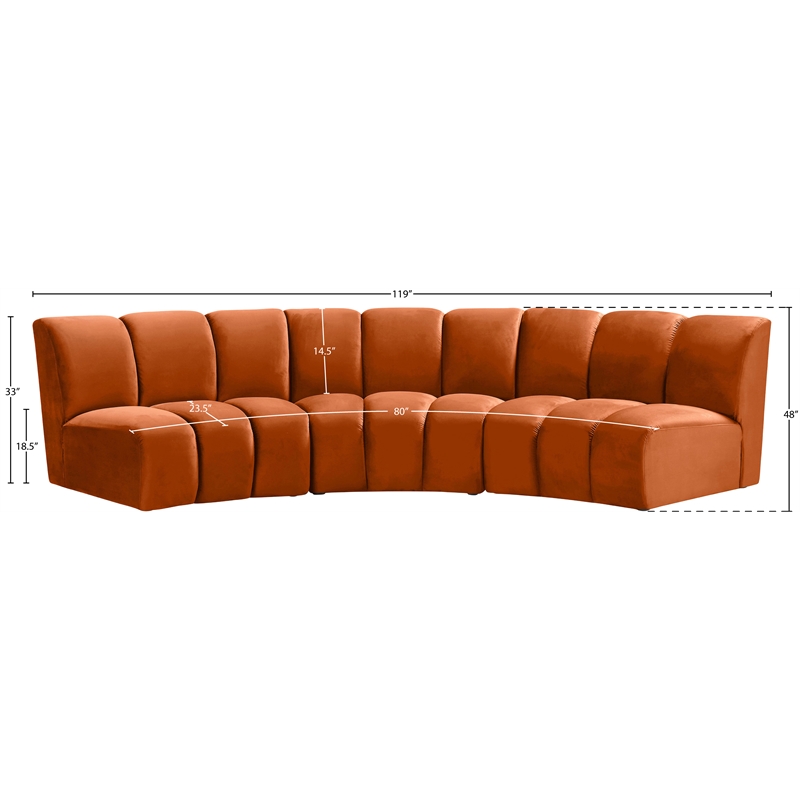 Meridian Furniture Infinity Cognac Velvet 3pc. Modular Sectional
