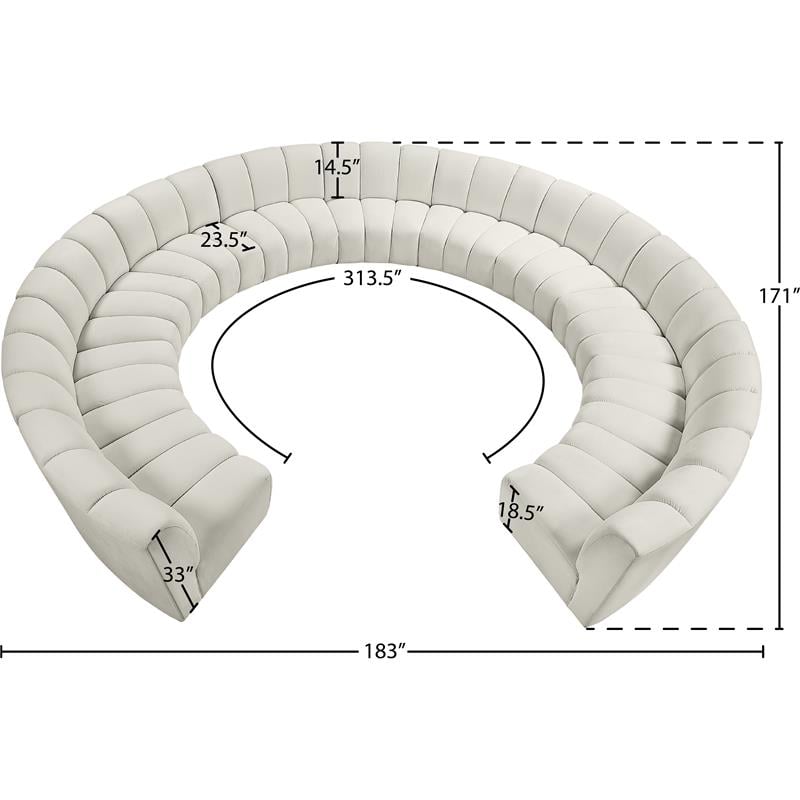 Meridian Furniture Infinity Cream Velvet 11pc. Modular Sectional