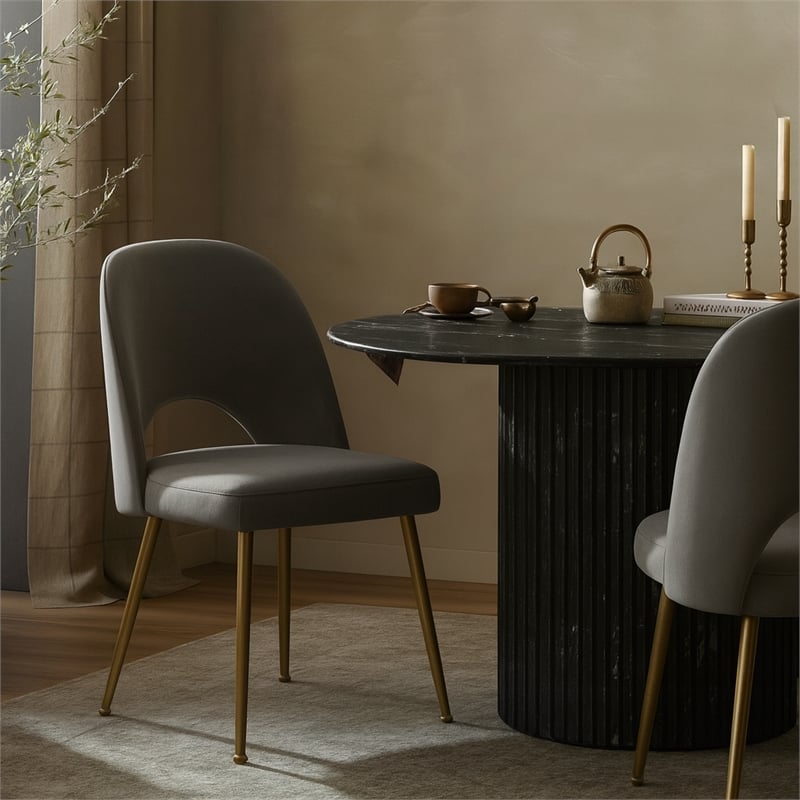 Meridian Furniture Logan Gray Velvet Dining Chair (Set of 2)