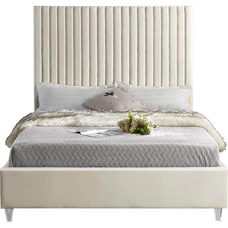 Meridian Furniture Candace Cream Velvet King Bed