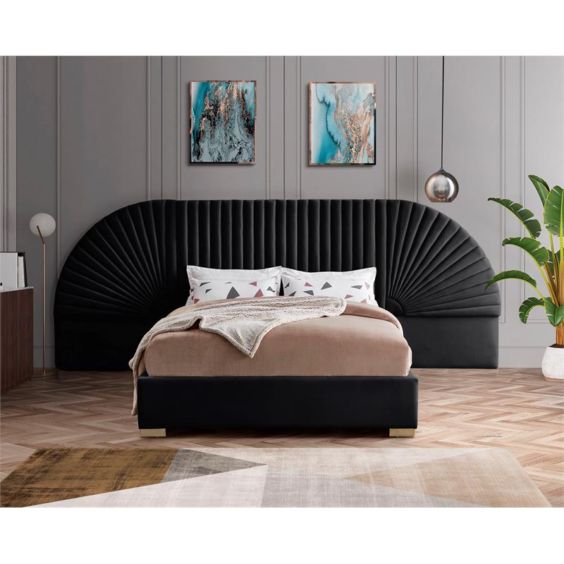 Meridian Furniture Cleo Black Velvet Queen Bed