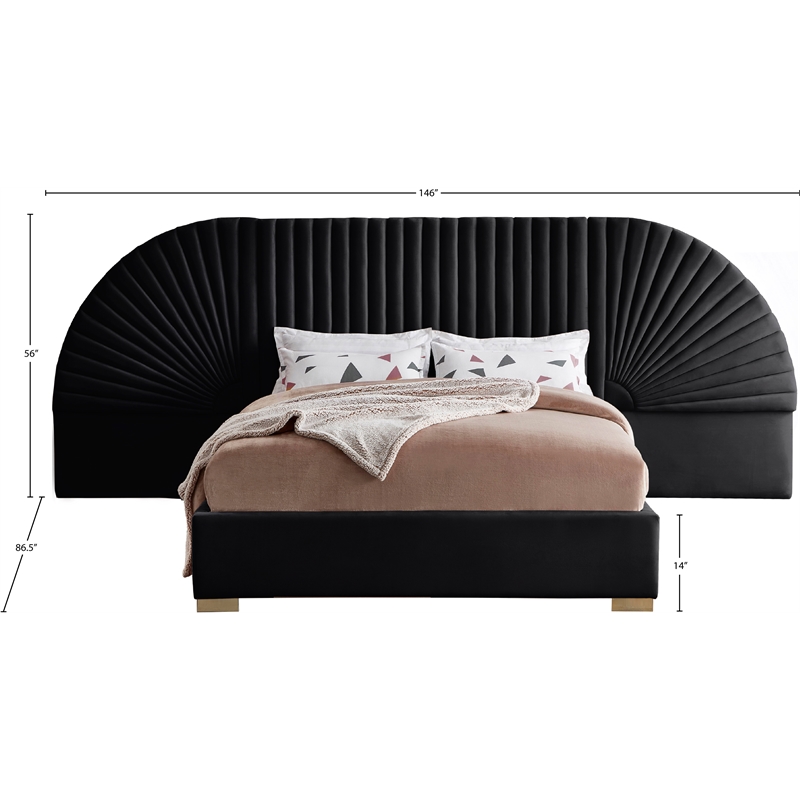 Meridian Furniture Cleo Black Velvet Queen Bed