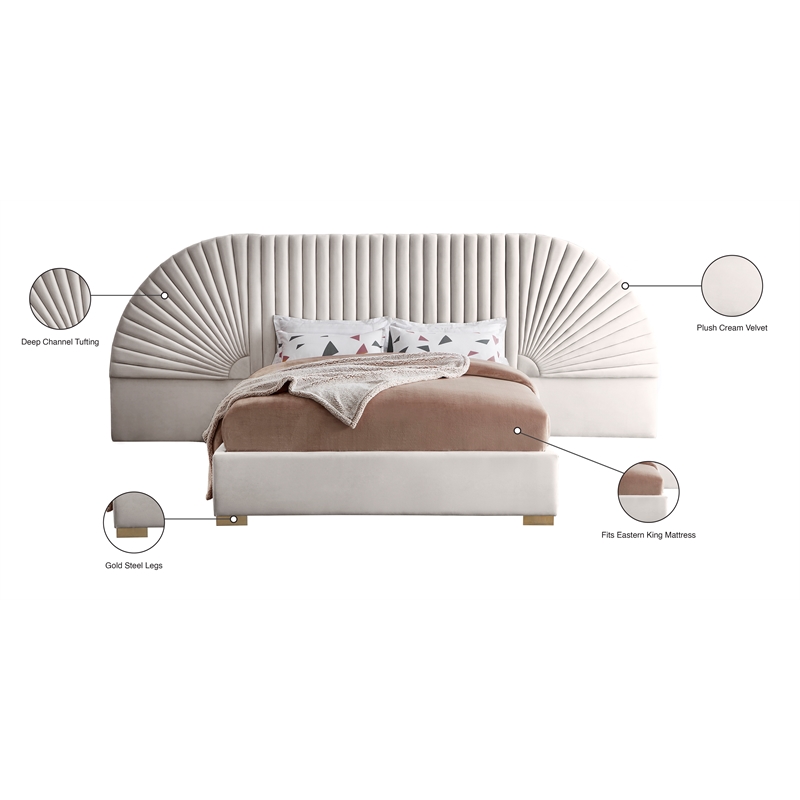Meridian Furniture Cleo Cream Velvet King Bed