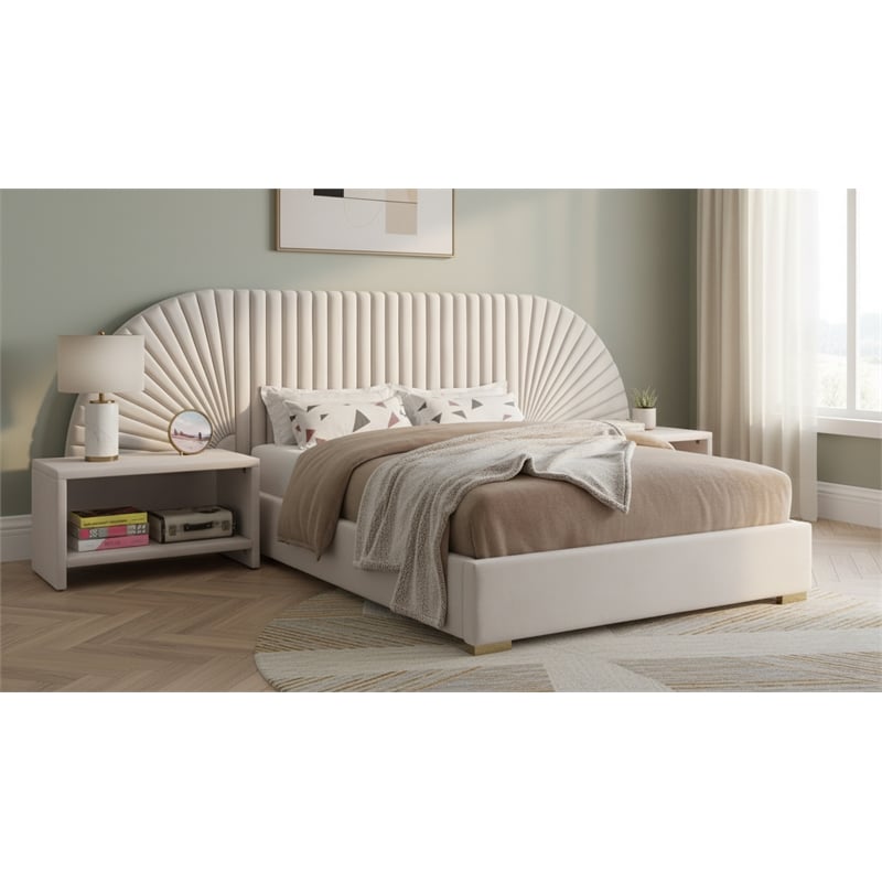 Meridian Furniture Cleo Cream Velvet King Bed