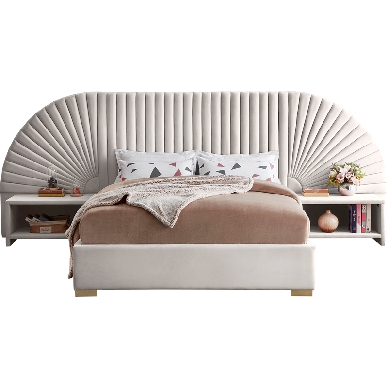 Meridian Furniture Cleo Cream Velvet King Bed