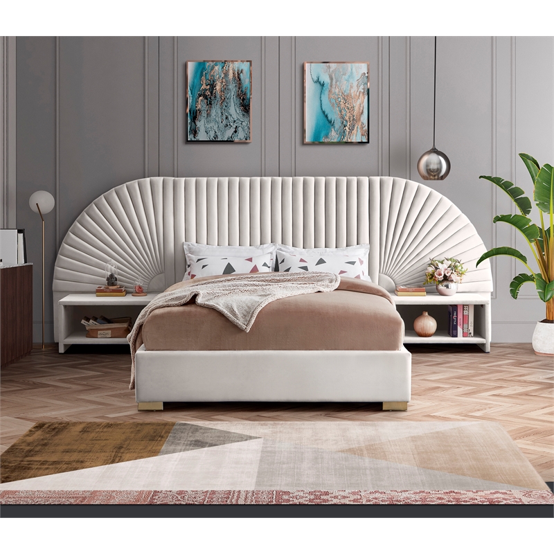Meridian Furniture Cleo Cream Velvet King Bed