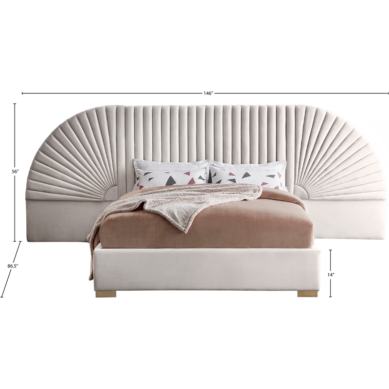 Meridian Furniture Cleo Cream Velvet Queen Bed