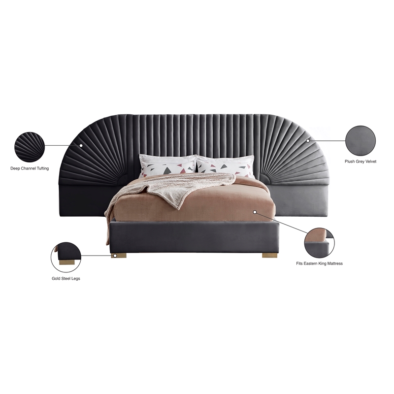 Meridian Furniture Cleo Gray Velvet King Bed