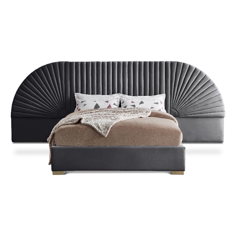 Meridian Furniture Cleo Gray Velvet King Bed