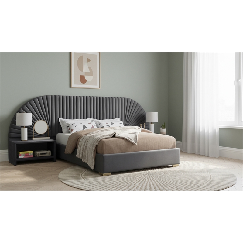Meridian Furniture Cleo Gray Velvet King Bed