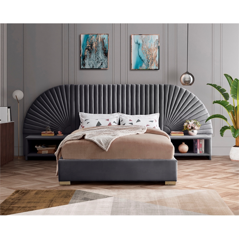 Meridian Furniture Cleo Gray Velvet King Bed