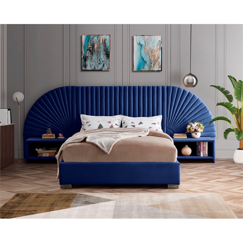 Meridian Furniture Cleo Navy Velvet King Bed