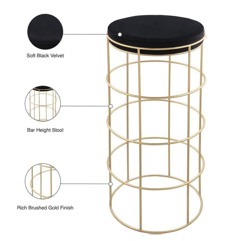Meridian Furniture Rebar Black Velvet Bar Stool