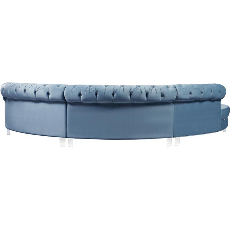 Meridian Furniture Anabella Sky Blue Velvet 3pc. Sectional