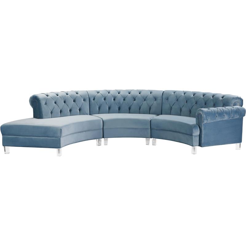 Meridian Furniture Anabella Sky Blue Velvet 3pc. Sectional
