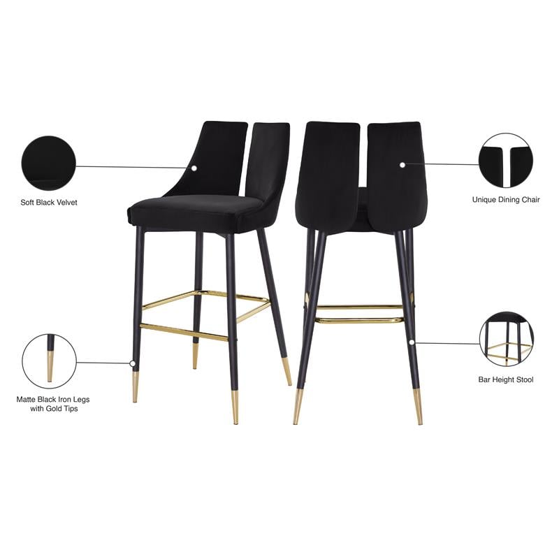 Meridian Furniture Sleek Black Velvet Stool (Set of 2)
