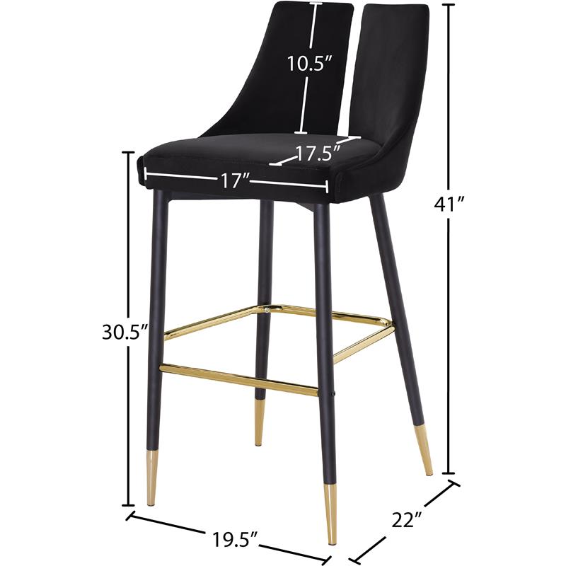 Meridian Furniture Sleek Black Velvet Stool (Set of 2)