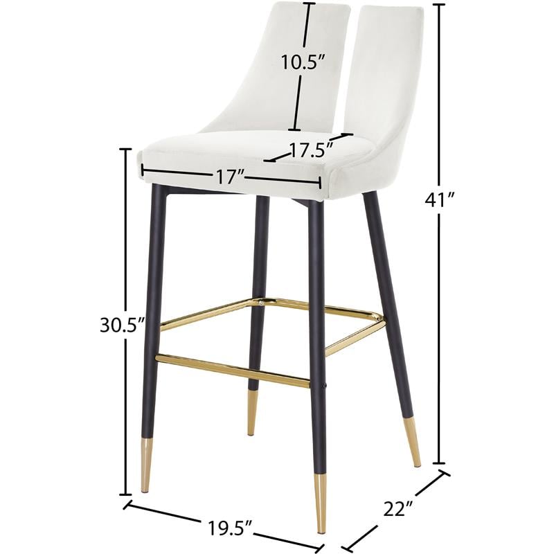 Meridian Furniture Sleek Cream Velvet Stool (Set of 2)