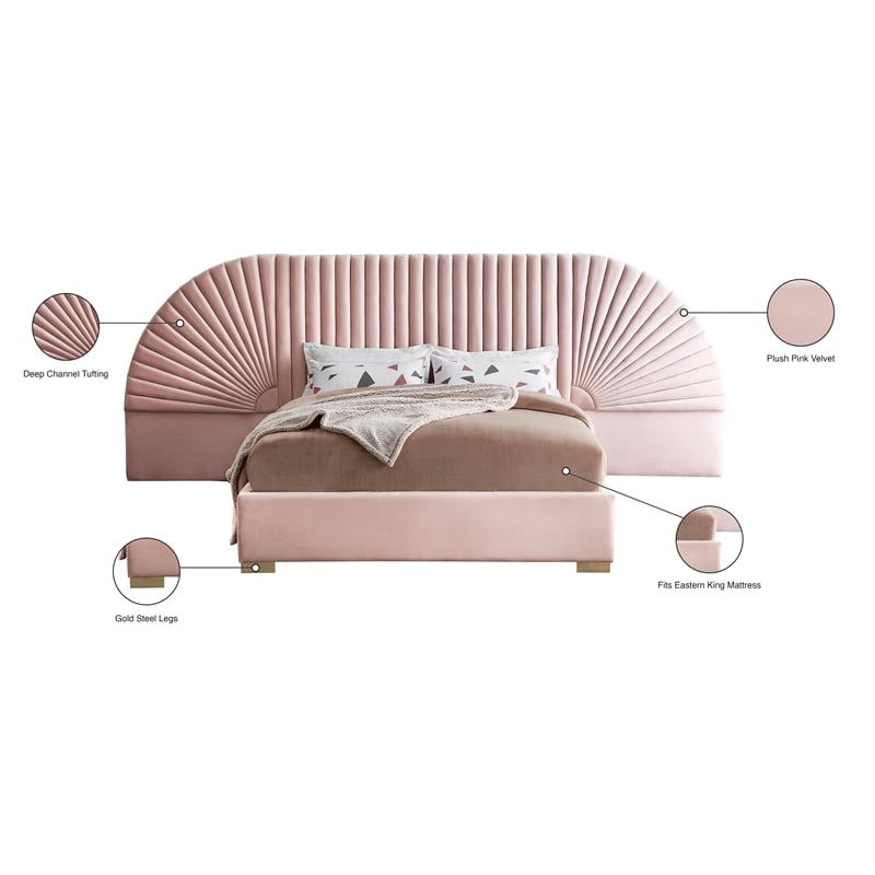 Meridian Furniture Cleo Pink Velvet King Bed