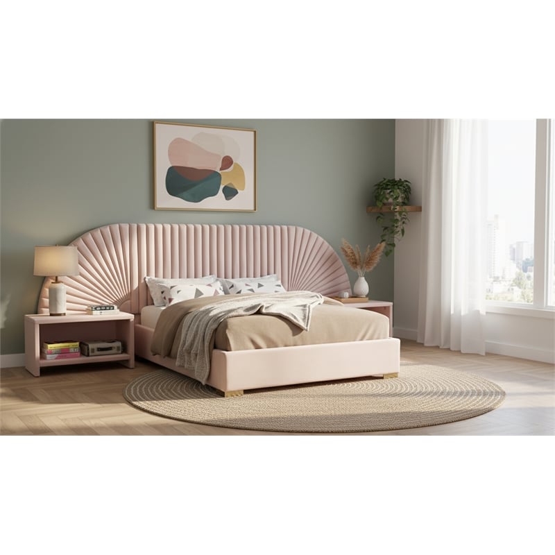 Meridian Furniture Cleo Pink Velvet King Bed