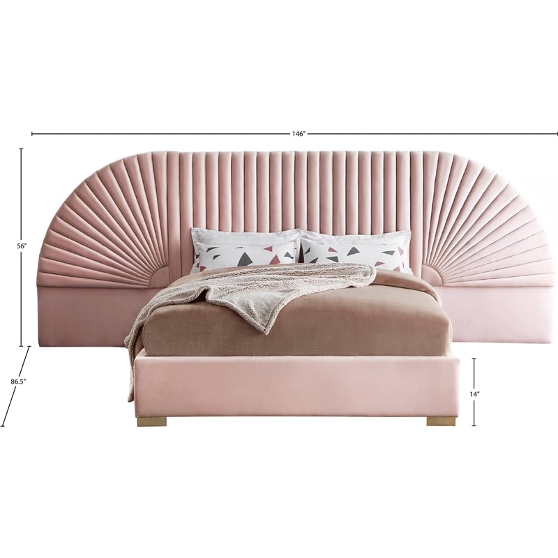 Meridian Furniture Cleo Pink Velvet Queen Bed