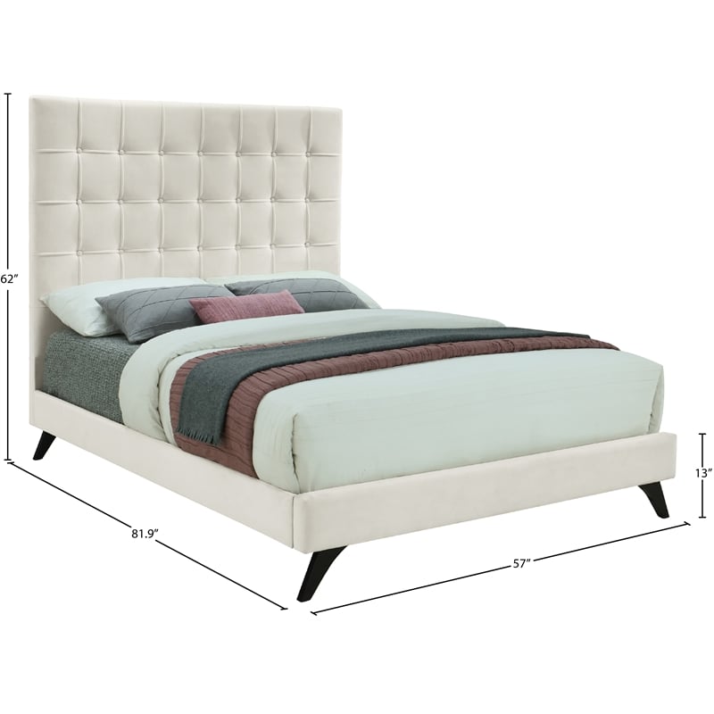 Meridian Furniture Elly Cream Velvet Full Bed