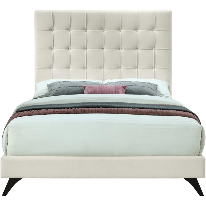Meridian Furniture Elly Cream Velvet Full Bed