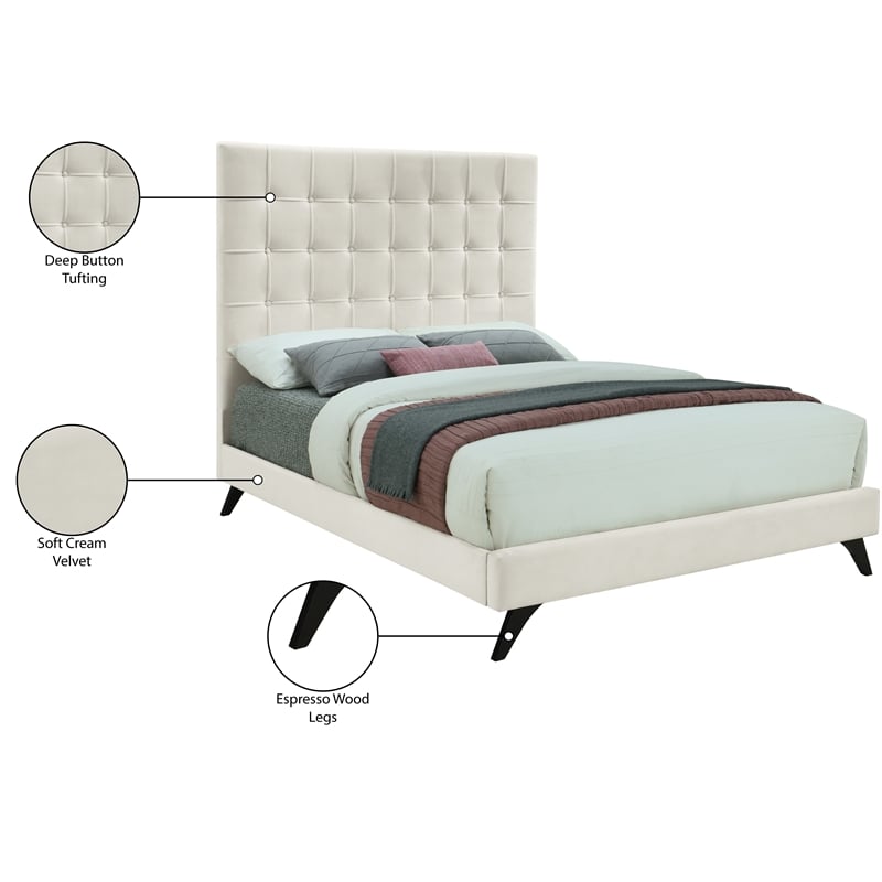 Meridian Furniture Elly Cream Velvet King Bed