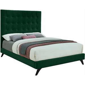 meridian furniture elly contemporary velvet tufted panel bed in green