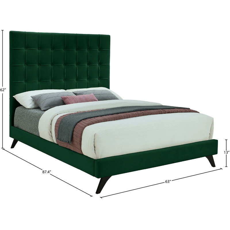 Meridian Furniture Elly Green Velvet Queen Bed