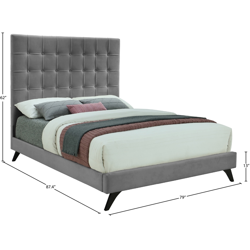 Meridian Furniture Elly Gray Velvet King Bed