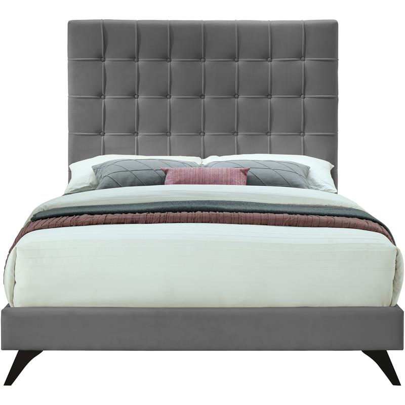 Meridian Furniture Elly Gray Velvet King Bed