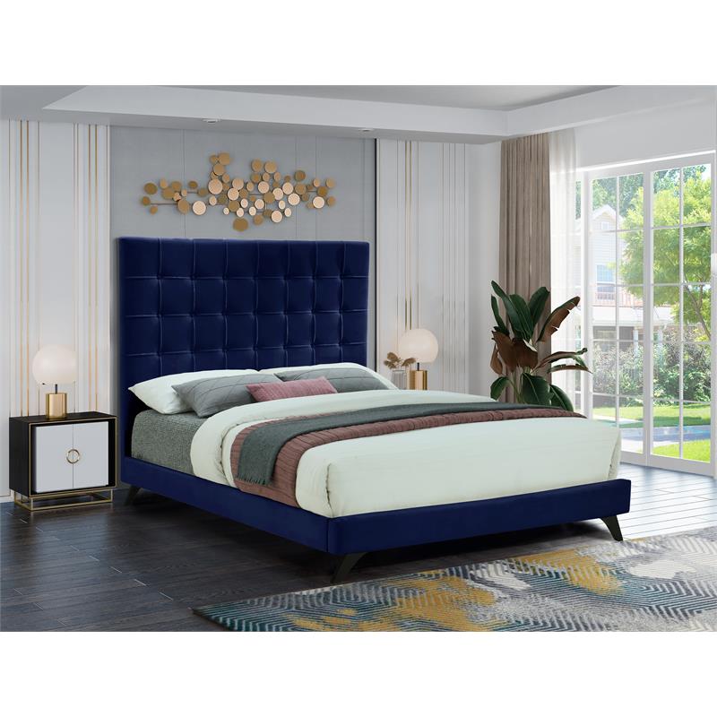 Meridian Furniture Elly Navy Velvet Queen Bed