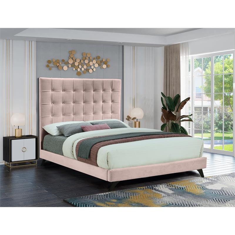 Meridian Furniture Elly Pink Velvet Full Bed