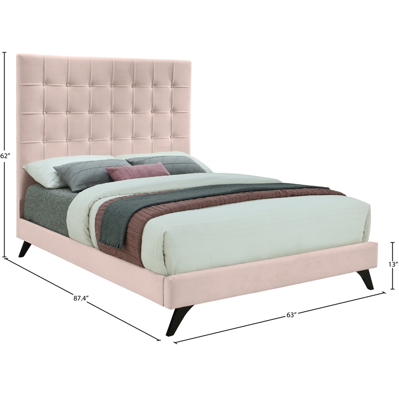 Meridian Furniture Elly Pink Velvet Queen Bed