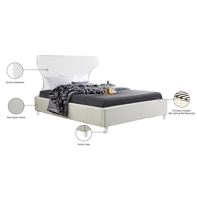 Meridian Furniture Ghost Cream Velvet Full Bed