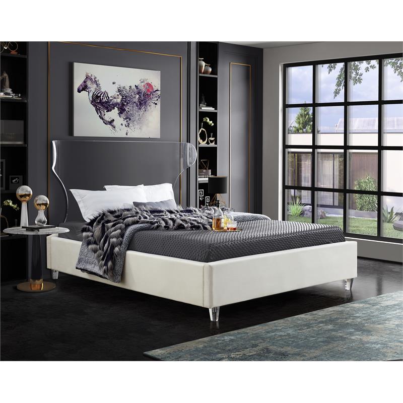 Meridian Furniture Ghost Cream Velvet King Bed