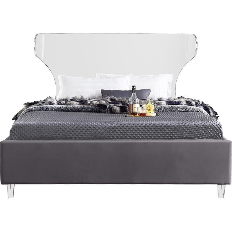 Meridian Furniture Ghost Gray Velvet Full Bed