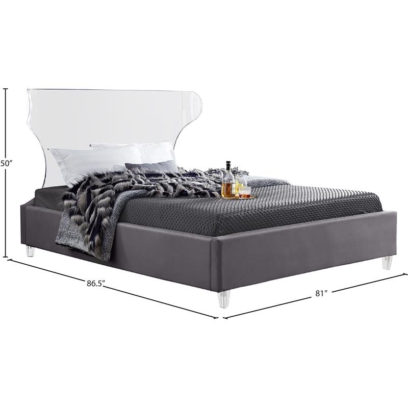 Meridian Furniture Ghost Gray Velvet King Bed