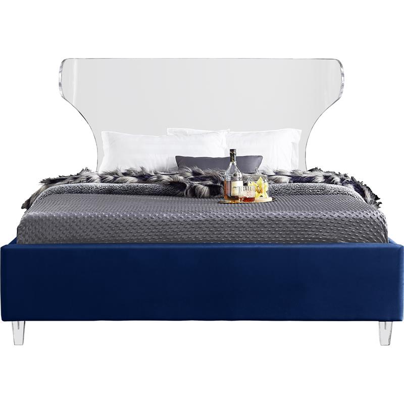 Meridian Furniture Ghost Navy Velvet Queen Bed