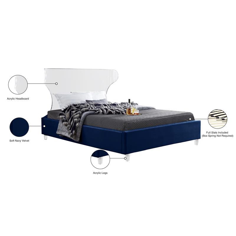 Meridian Furniture Ghost Navy Velvet Queen Bed