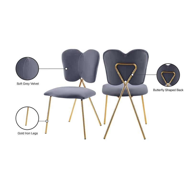 Meridian Furniture Angel Gray Velvet Dining Chair with Gold Finish (Set of 2)