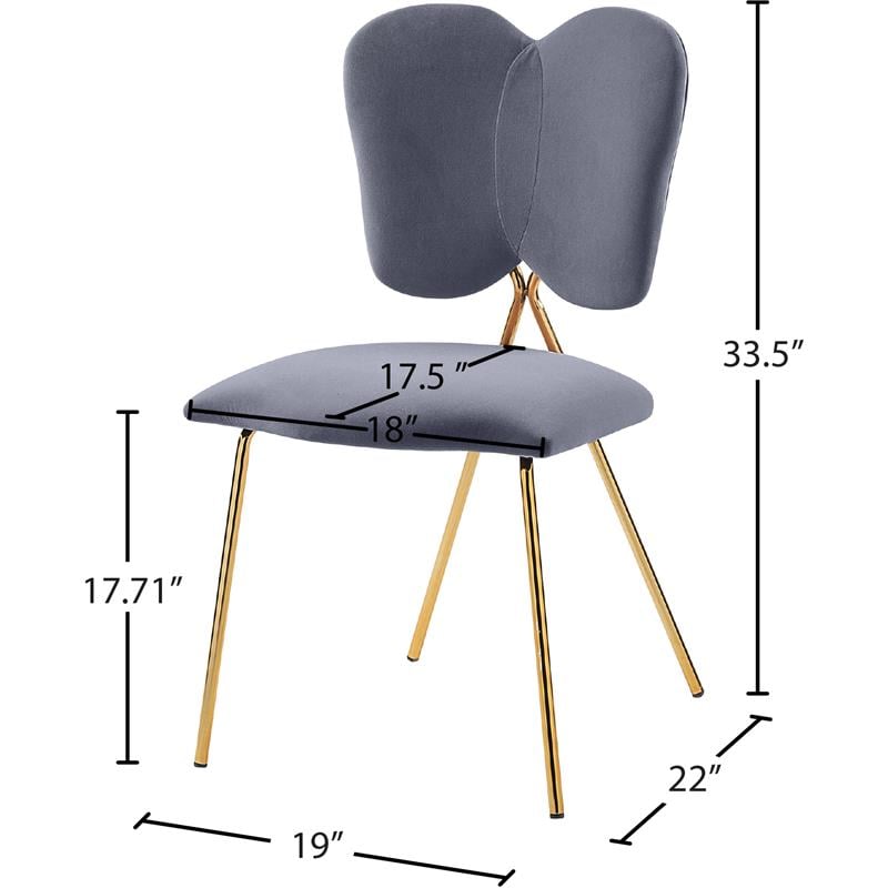 Meridian Furniture Angel Gray Velvet Dining Chair with Gold Finish (Set of 2)