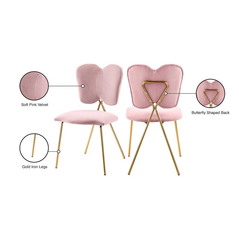 Meridian Furniture Angel Pink Velvet Dining Chair with Gold Finish (Set of 2)